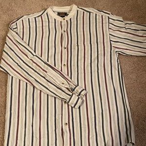 Striped Collarless Button Down